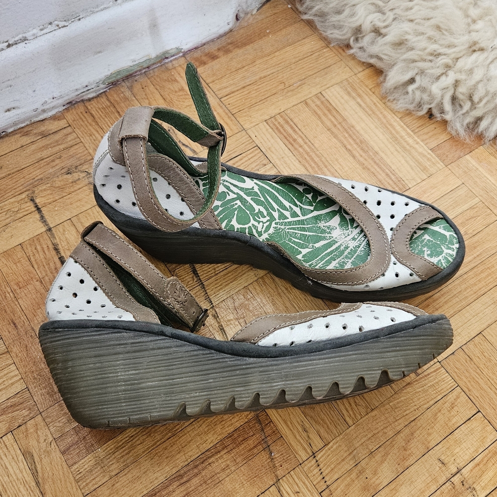 Boho Polka Dot Leather Wedge Sandals By FLY LONDON, EU 39
